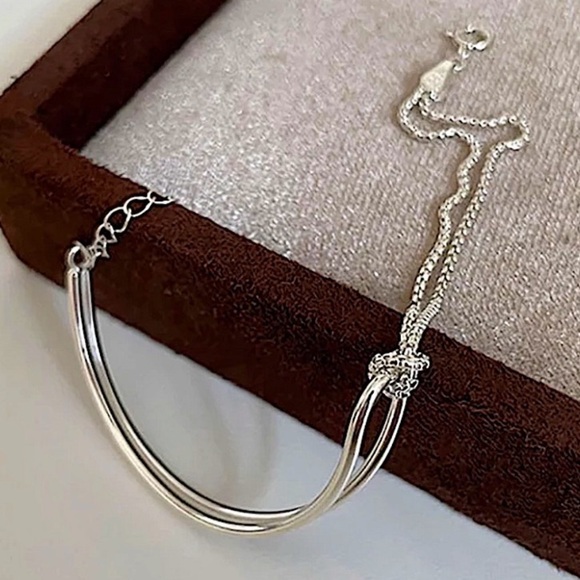 Minimalist Sterling Silver Bangle Chain Link Bracelet - Picture 2 of 2